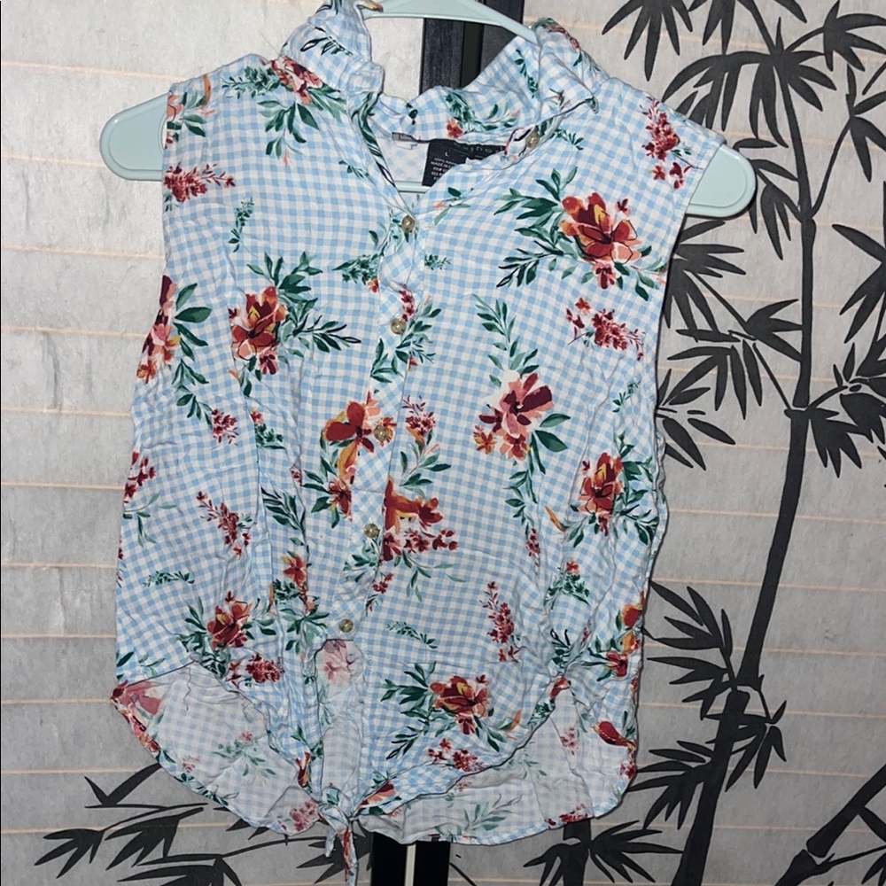 Floral Sleeveless Top - Blue and Red